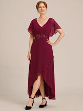 Elegant V-Neck Ruffled Chiffon Mother of the Bride Dress